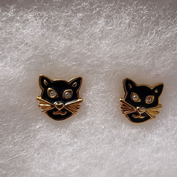 Vintage 1990's Avon Halloween Black Cat Pierced Earrings with Posts - Picture 4 of 7